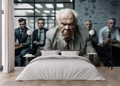 young angry or very bad tempered old man in a suit, boss or employee, anger or annoyance. Generative AI Wall mural