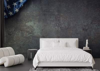 American flag on dark concrete with free space. Wall mural