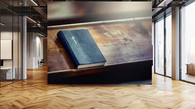 Book holy bible. Holy Bible on old wooden church table Wall mural