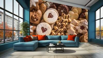 Christmas sweet and cookies top of view Wall mural