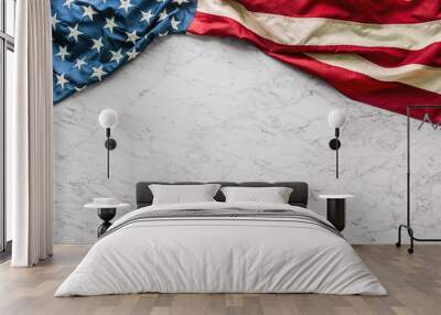 Close-up american flag on white marble background Wall mural