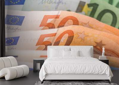 Euro banknotes in detail on the pile of other nominal banknotes Wall mural