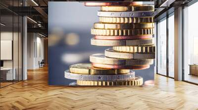 Euro coins. Euro money. Euro currency.Coins stacked on each other in different positions. Money concept. Wall mural