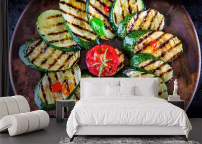 Grilled Zucchini Tomato with chili pepper.  Italian mediterranean or greek cuisine. Vegan vegetarian  food. Wall mural