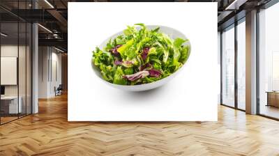 Salad Isolated on White. A bowl of fresh lettuce green salad over white with shadow Wall mural