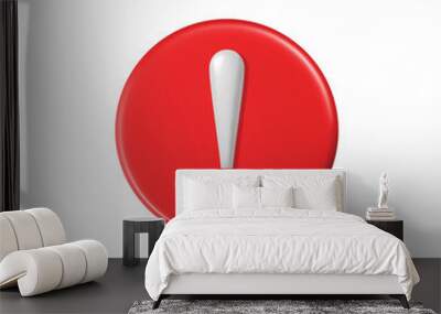 3d flat red round alert sign, attention mark, caution icon. Danger, warning, clean emergency hazard notification symbol. Alert notice, warning reminder and attention isolated vector  Wall mural