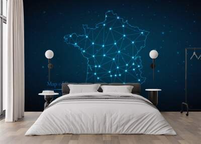 Abstract map of France geometric mesh polygonal network line, structure and point scales on dark background. Vector illustration eps 10 Wall mural