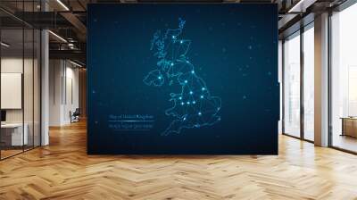 Abstract map of United Kingdom geometric mesh polygonal network line, structure and point scales on dark background. Vector illustration eps 10 Wall mural