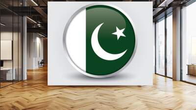 Pakistan round flag design is used as badge, button, icon with reflection of shadow. Icon country. Realistic vector illustration. Wall mural