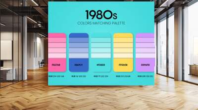 1980s colour schemes ideas. Color Trends combinations and palette guide. Example of table color shades in RGB and HEX.Color swatch for fashion, home, interiors design or cataloque.Colour chart vector. Wall mural