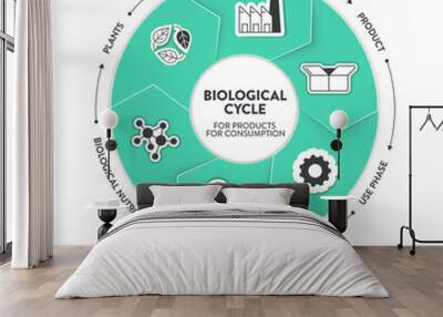 Biological cycle for product, consumption diagram infographic banner template with icon vector has production, product, use phase, bio degradation, biological nutrients and plants. Environment. Wall mural