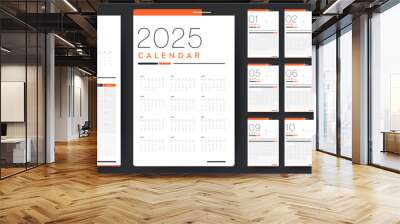 Calendar template 2025 creative minimal business monthly. Desk, wall calendar for print, digital calendar or planner. Week start on Monday. Simple modern annual calendar layout design element. Vector. Wall mural