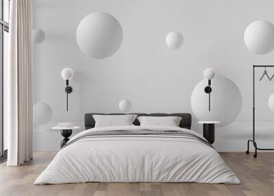 Suspended balls on a white background. 3D image rendering. Wall mural