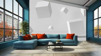 Suspended cubes on a white background. 3D image rendering. Wall mural