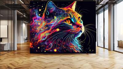 Vibrant color cat head illustration. Generative ai. Wall mural