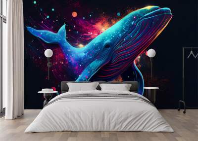 Vibrant color whale illustration. Generative ai. Wall mural