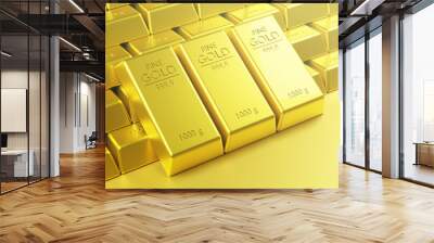 Stack of Fine Gold bars with light flare wealthy concept ,3d rendering,illustration Wall mural