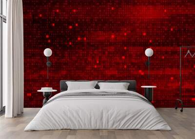 Abstract Red Background with Binary Code. Malware, or Hack Attack Wall mural