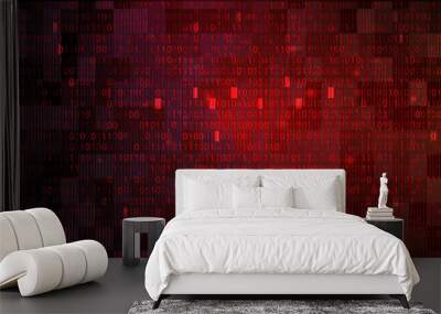 Abstract Technology Binary Code Dark Red Background. Cyber Attack Concept Wall mural