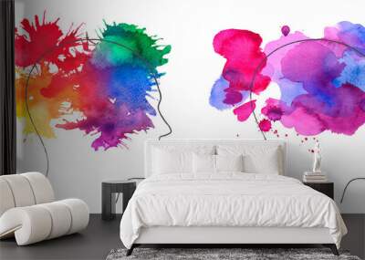 Human head with watercolor colorful splashes illustration. Psychology, creativity concept Wall mural