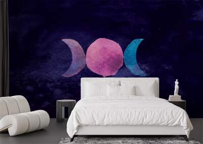 Occult symbol triple moon isolated on dark background. Magic vector decorative elements Wall mural