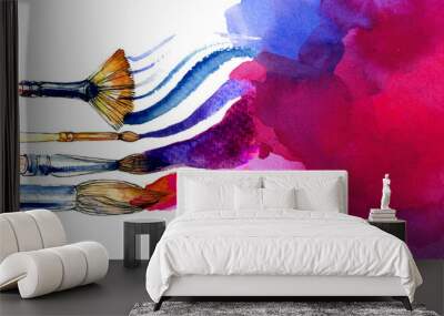 Vector colorful banner made of bright watercolor and brushes Wall mural