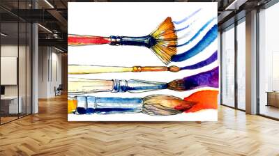 Watercolor brushes on white backdrop. Colorful art vector set Wall mural