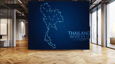 Abstract mash line and point scales on dark background with map of Thailand. Wire frame 3D mesh polygonal network line, design sphere, Dot and shape. Vector illustration eps 10. Wall mural