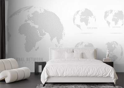 Abstract mash line and point scales on white background with Global. Wire frame 3D mesh polygonal network line, design sphere, dot and structure. Vector illustration eps 10. Wall mural