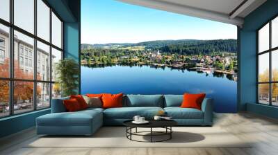 Small town of Lake Titisee near the Black Forest of Germany in summer; blue and calm lake, green hills Wall mural