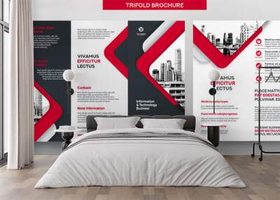 Business Brochure Template in Tri Fold Layout. Corporate Design Leaflet with replacable image. Wall mural