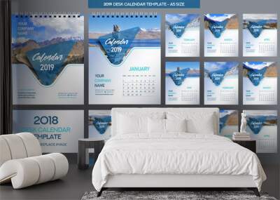 Desk Calendar 2019 template - 12 months included - A5 Size  Wall mural