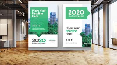 green color scheme with city background business book cover design template in a4. can be adapt to b Wall mural