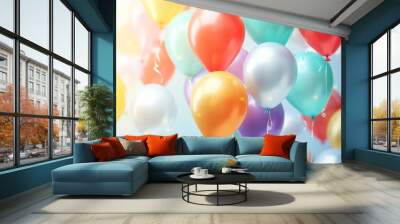 Colorful balloons on light background, closeup Festive decoration. Wall mural