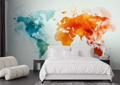 Artistic world map with blue and red smoke effects Wall mural