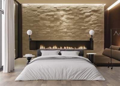 Cozy and Elegant Stone Fireplace in Modern Living Room Wall mural