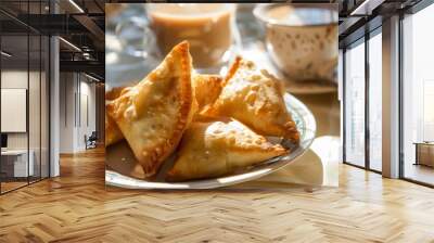 Crispy Samosas with Tea - A Delightful Snack Wall mural