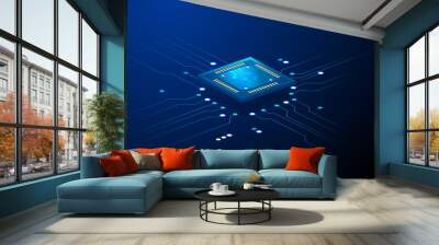 Realistic microchip processor tech background illustration Wall mural