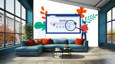 Search engine concept with people holding magnifying glass illustration, Web browser homepage concept Wall mural