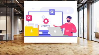 Software engineer updates operating system, Software update flat vector illustration, System maintenance, update process, install software Wall mural