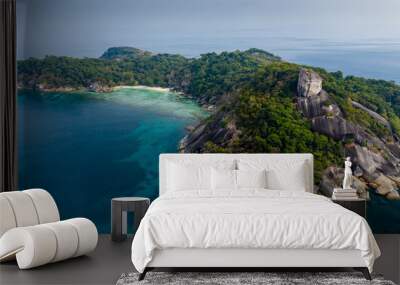 Aerial drone view of a beautiful tropical island in the Mergui Archipelago, Myanmar Wall mural