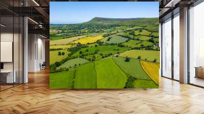 Aerial view of green fields and farmlands in rural Wales Wall mural