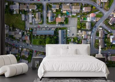 Top down aerial view of urban houses and streets in a residential area of a Welsh town Wall mural