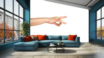 Close up of flicking hand gesture isolated with white background. Wall mural