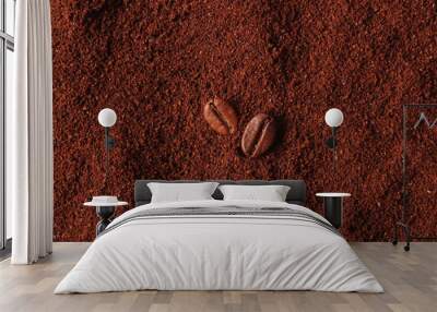 coffee beans and ground coffee closeup, aromatic coffee, coffee drinks Wall mural