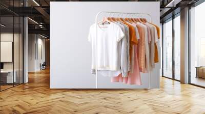 fashion clothes on a rack in a light background indoors. place for text Wall mural