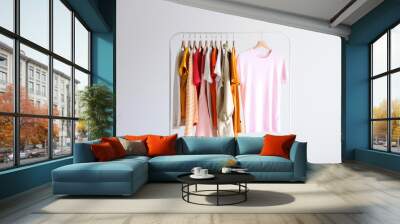 fashion clothes on a stand in a light background indoors. place for text
 Wall mural