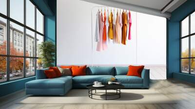 fashion clothes on a stand in a light background indoors. place for text
 Wall mural