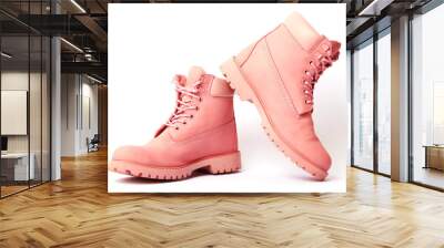 female winter boots pink color isolated on white. women's shoes. Wall mural