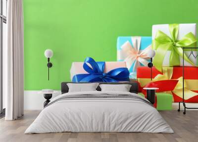 gifts on a colored background. Holiday, giving presents, birthday. Wall mural